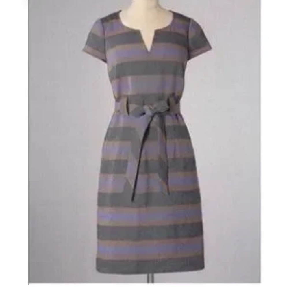 Boden Gray and Purple Striped Midi Dress